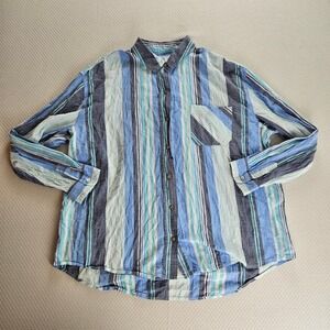 Escape by Habitat Blue Striped Button Boyfriend Shirt Womens L Summer Coastal